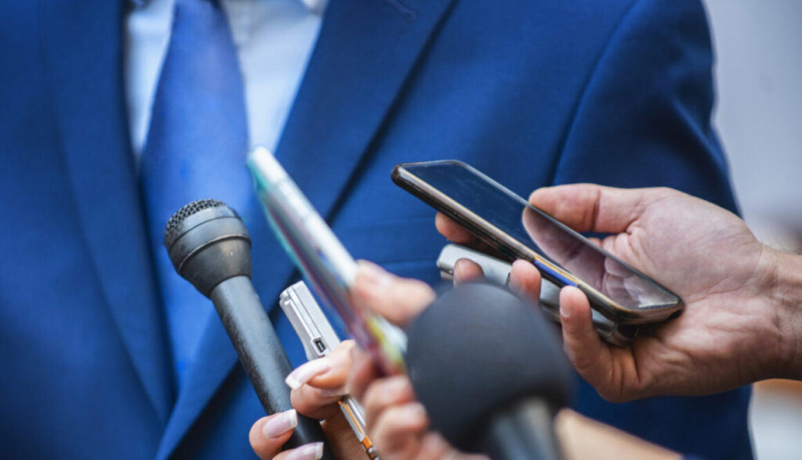 Media Interview. Journalists Interviewing Politician or Businessman